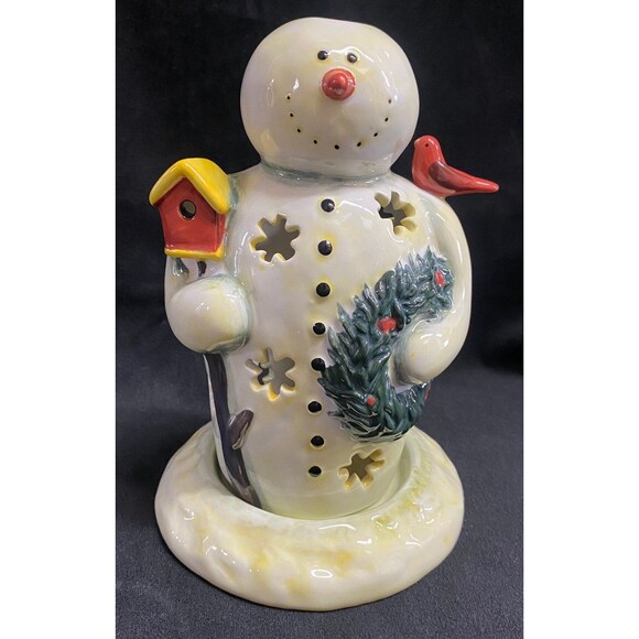 Twilight Snowman Votive Holder 7” Christmas Winter Decor Mary Beth Baxter #7063 - Picture 1 of 8
